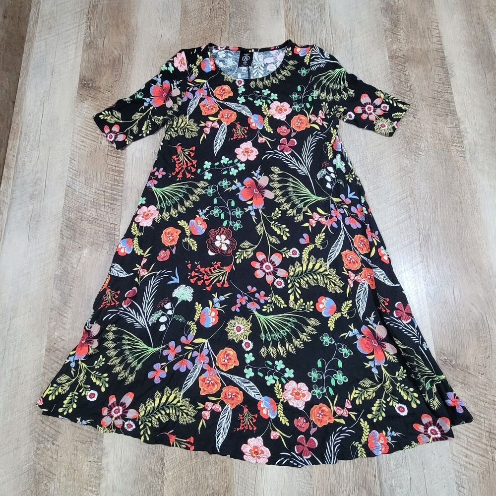 Agnes & Dora Women's Patterned Short Sleeve Dress Black Multicolor Size XS